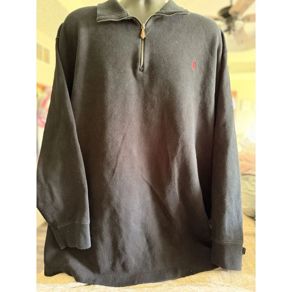 Polo Ralph Lauren Quarter Zip Pullover Rib Knit Sweater Black Mens 3XB